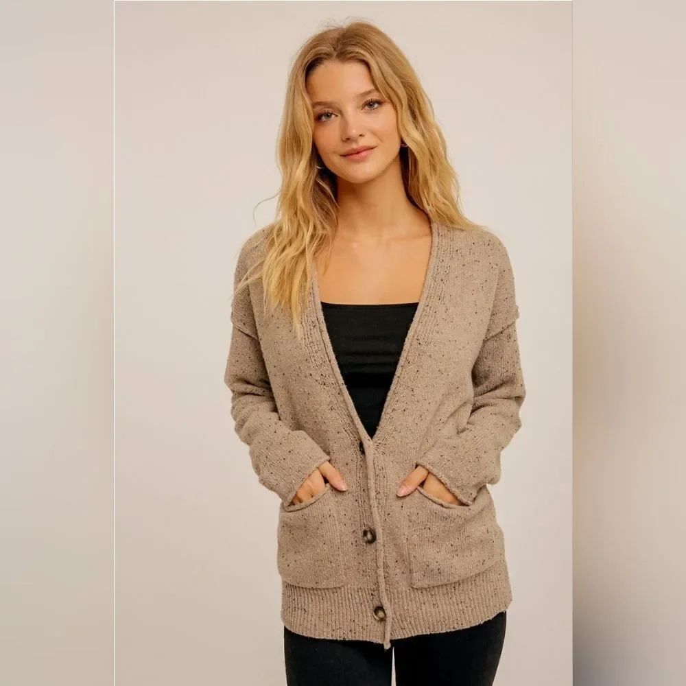 🩵NWT Hem & Thread Tan Long Sleeve Cardigan Sweater Small - Picture 2 of 12